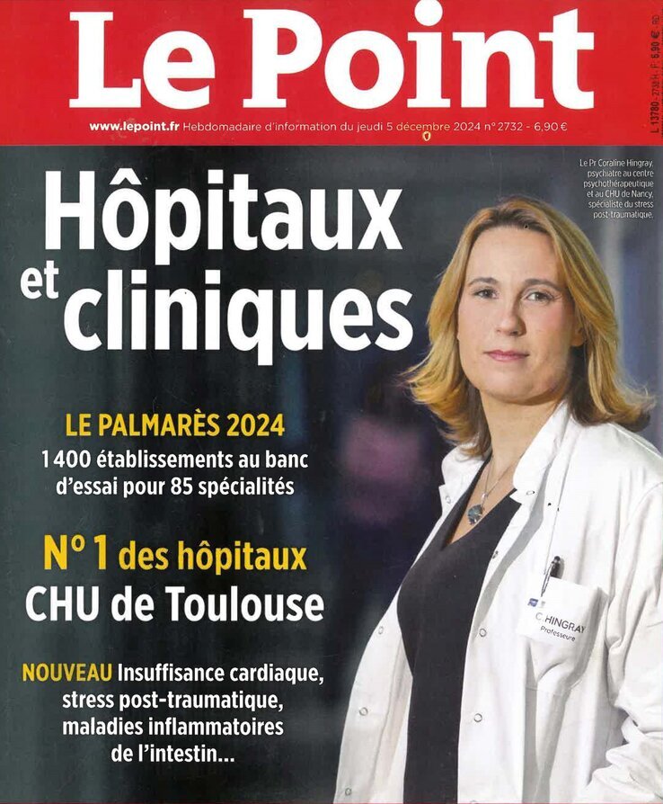 Couverture du magazine Le Point du jeudi 5 décembre 2024 avec la Une sur le classement des hôpitaux et cliniques